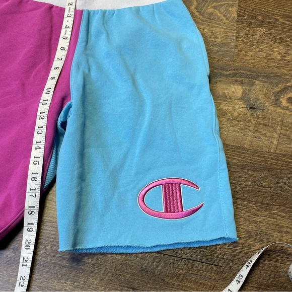 Champion Reverse Weave Cut Off Teal Pink Colorblock Sweat Shorts Adult Medium - Picture 4 of 11